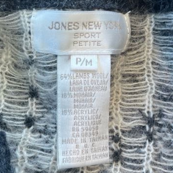Jones New‎ York Grey Snowflake Wool Mohair Blend Zip Up Sweater Size Petite Med - Picture 3 of 3